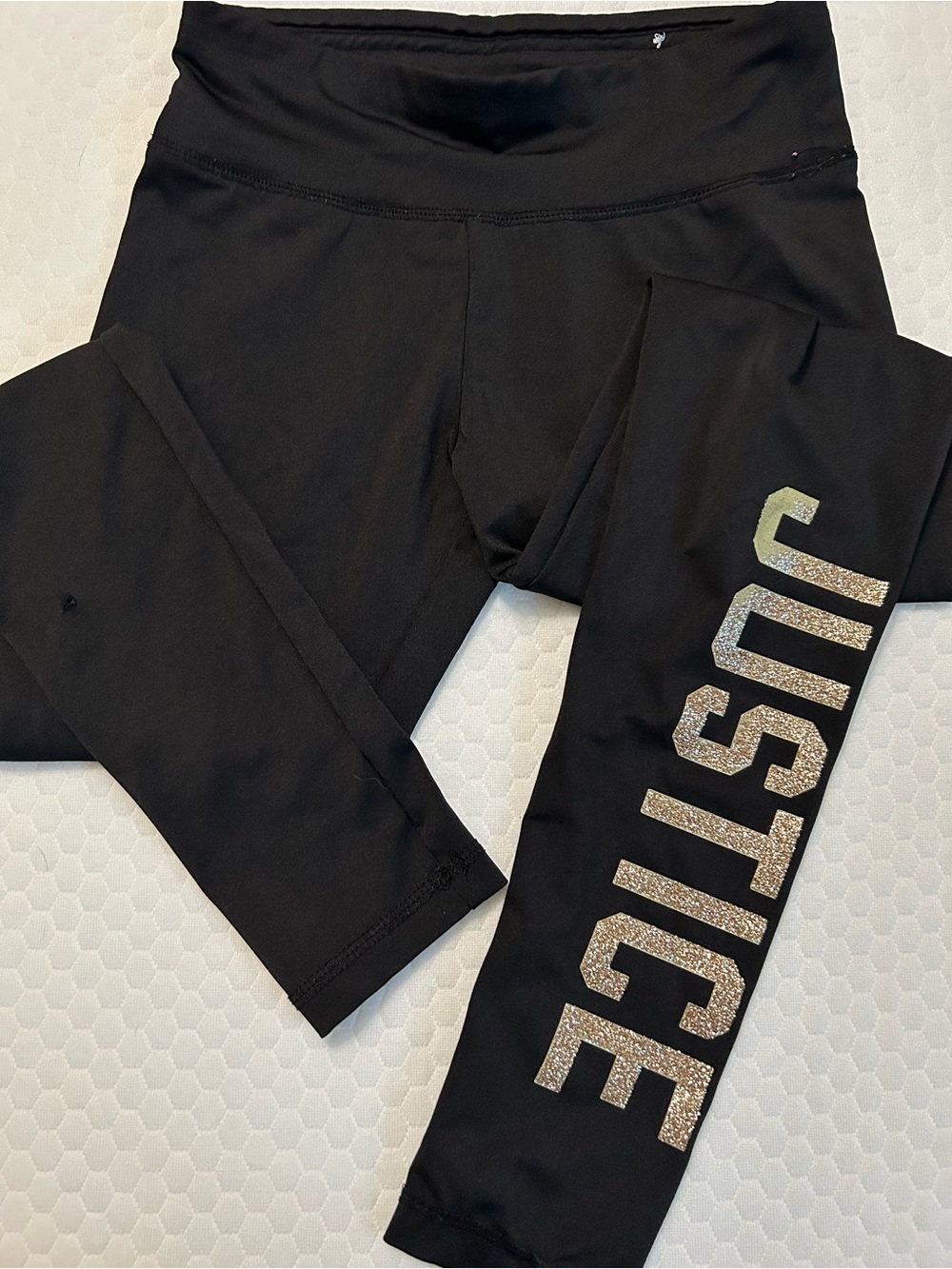 Justice Black Leggings with Glitter Silver Logo